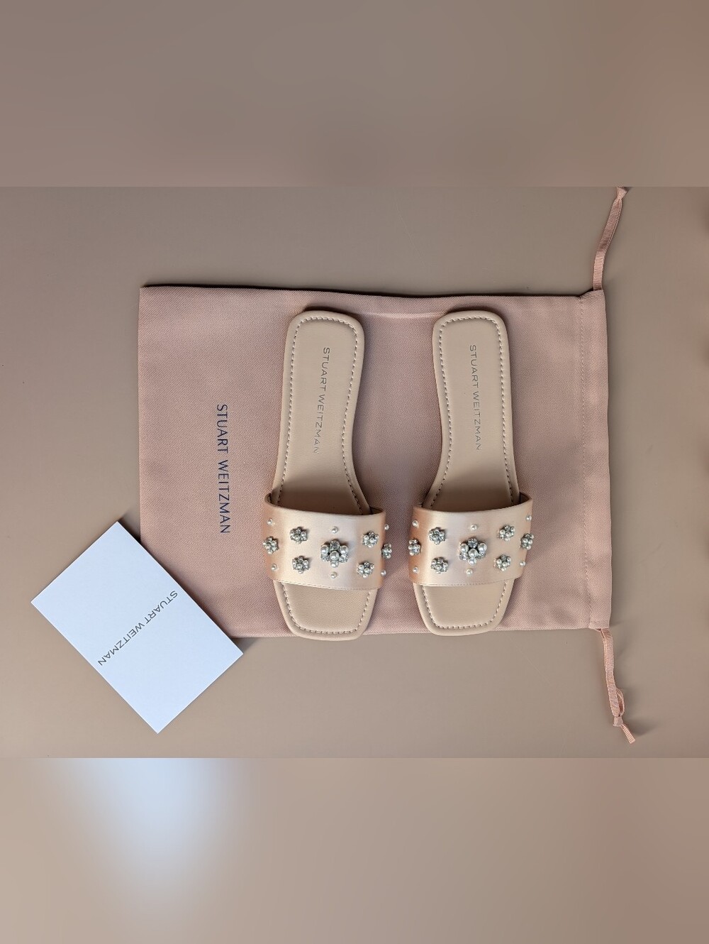NWT Stuart Weitzman Poppy Embellished Slide Sandals Blush Pearl Crystal Size 8 - Picture 3 of 11